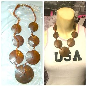 New Beautiful Brown Wooden Discs Rawhide Necklace